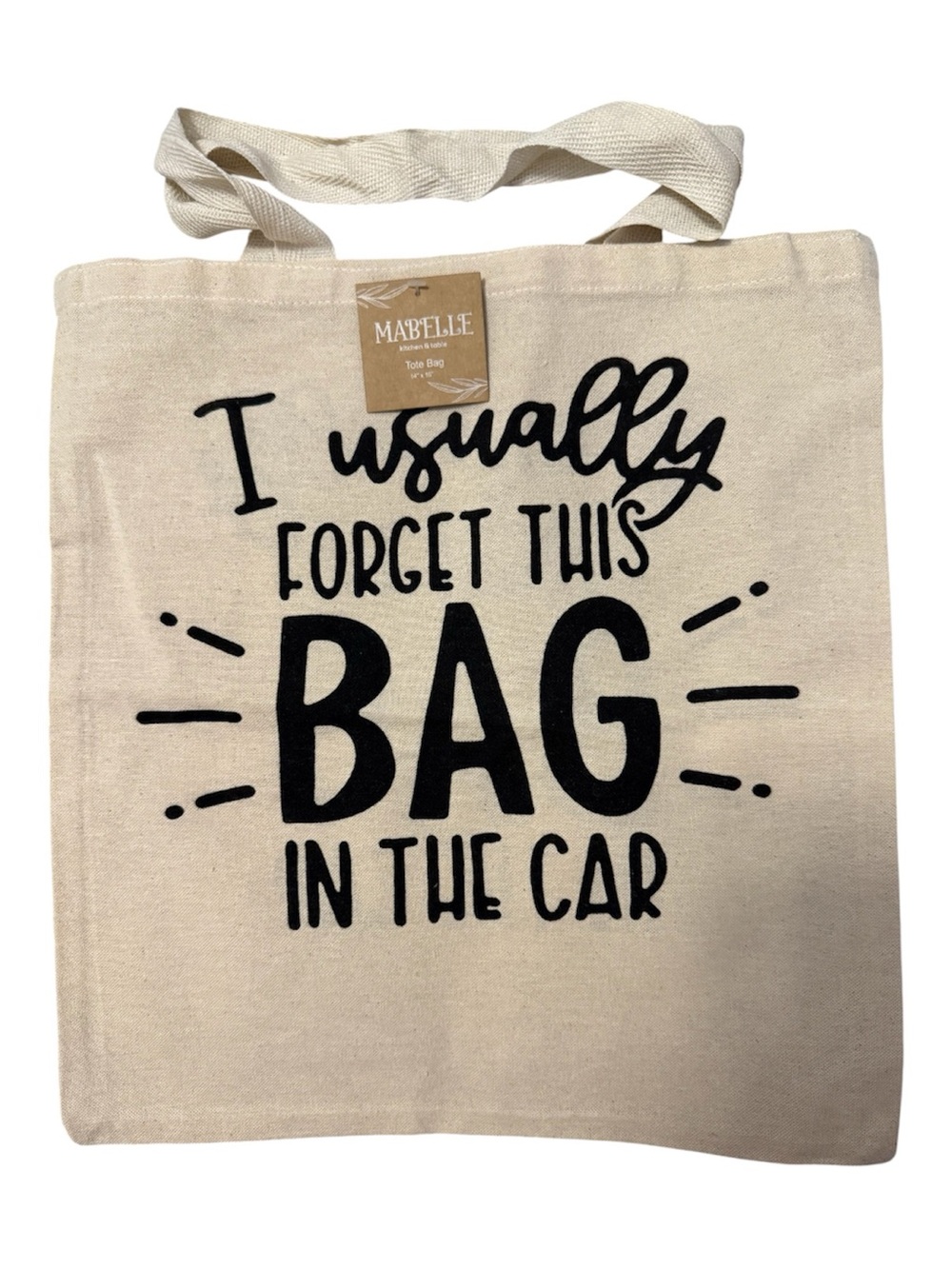 Natural Canvas Tote Bag with Black Print